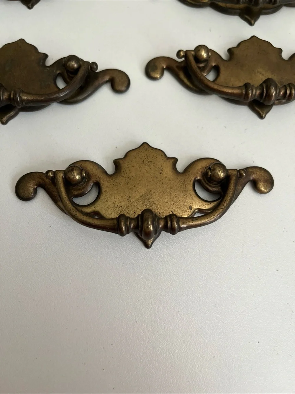 Vintage Brass Bronze Plate Batwing Drawer Pulls Chippendale Style Med Lot of 11